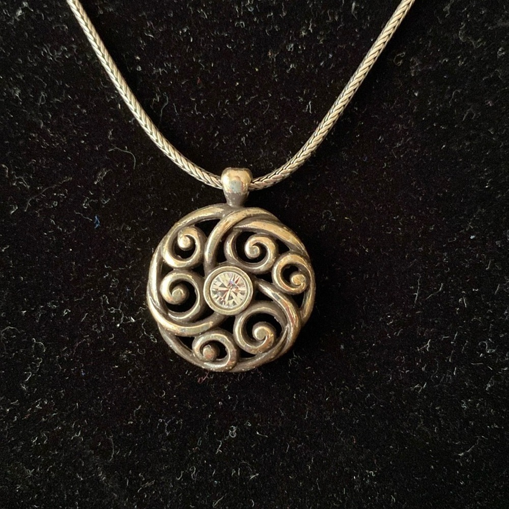 Brighton vintage silver‎ swirled circle pendant collar necklace serpentine chain